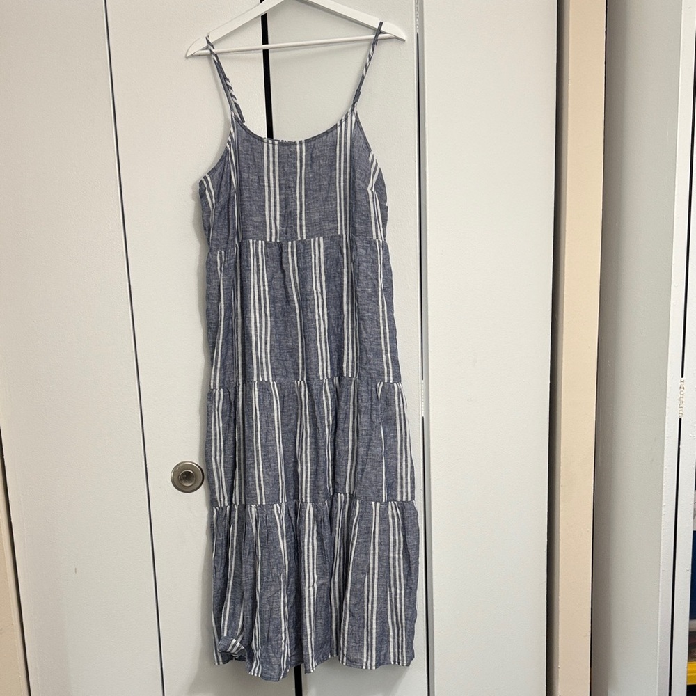 BeachLunchLounge Cotten and Linen Blue and White Striped Sleeveless Dress Size L